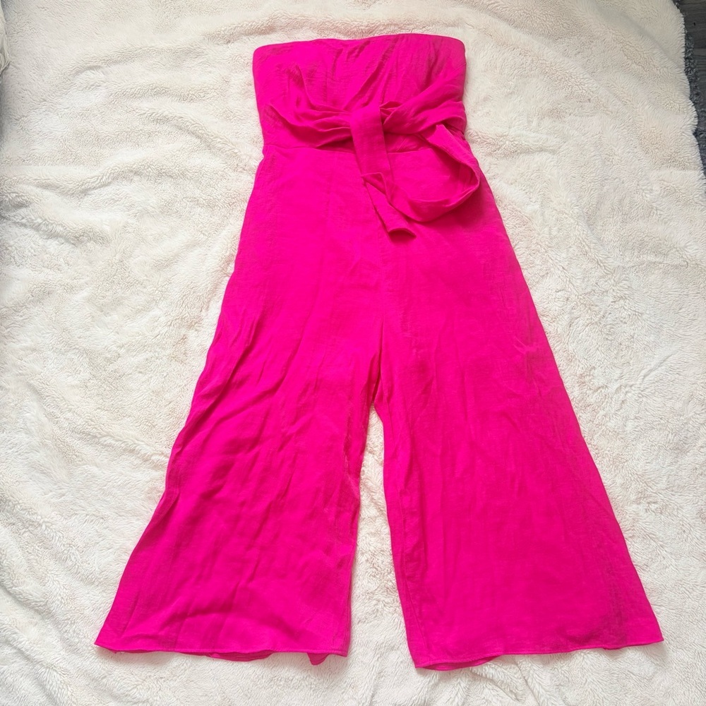 Maeve Anthropologie Fairycore Strapless Jumpsuit Barbie Neon Pink Cropped Leg - Picture 3 of 7